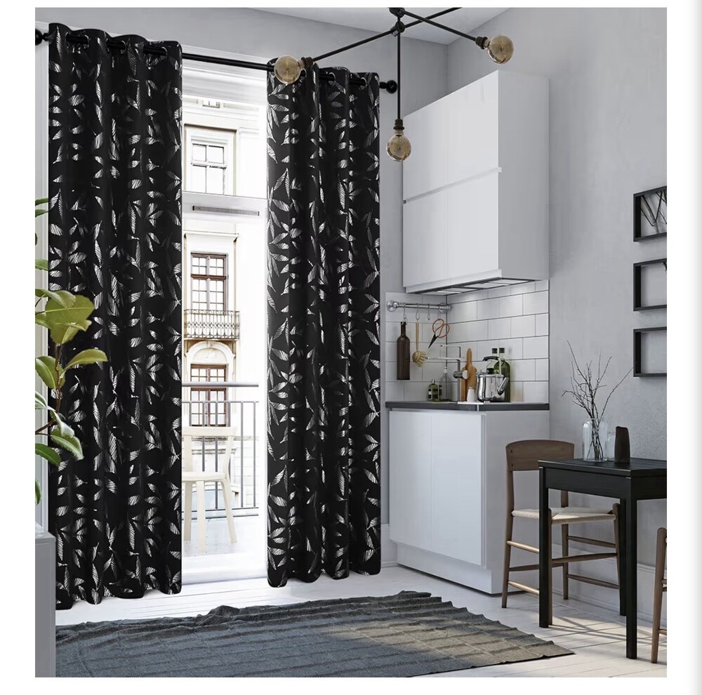 Deconovo Blackout Curtains Black/Silver Leaf Foil Grommet Panels 52x95